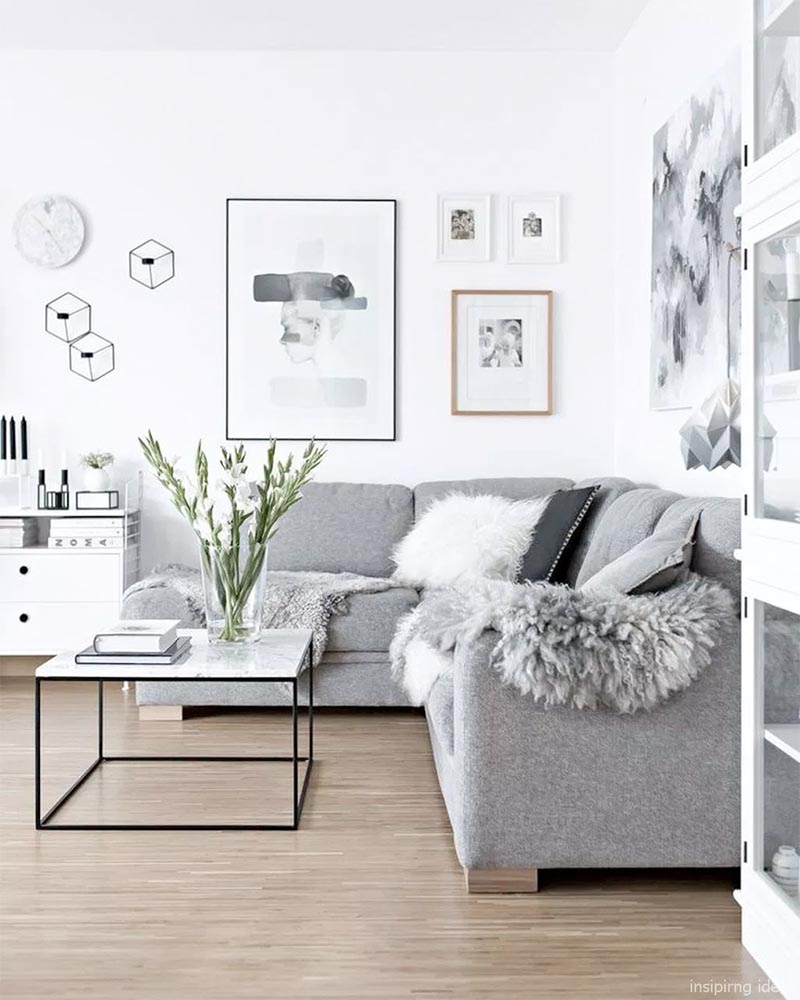 Scandinavisch interieur grijze bank