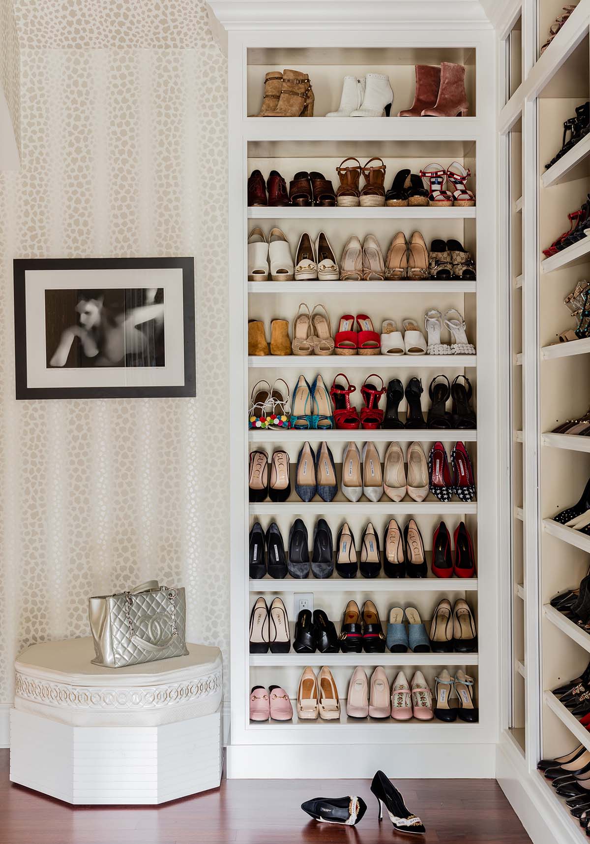 Shoe storage in open closet